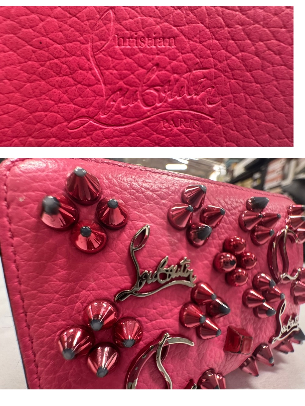 Christian Louboutin Hot Pink studded Zip Wallet - Picture 4 of 9